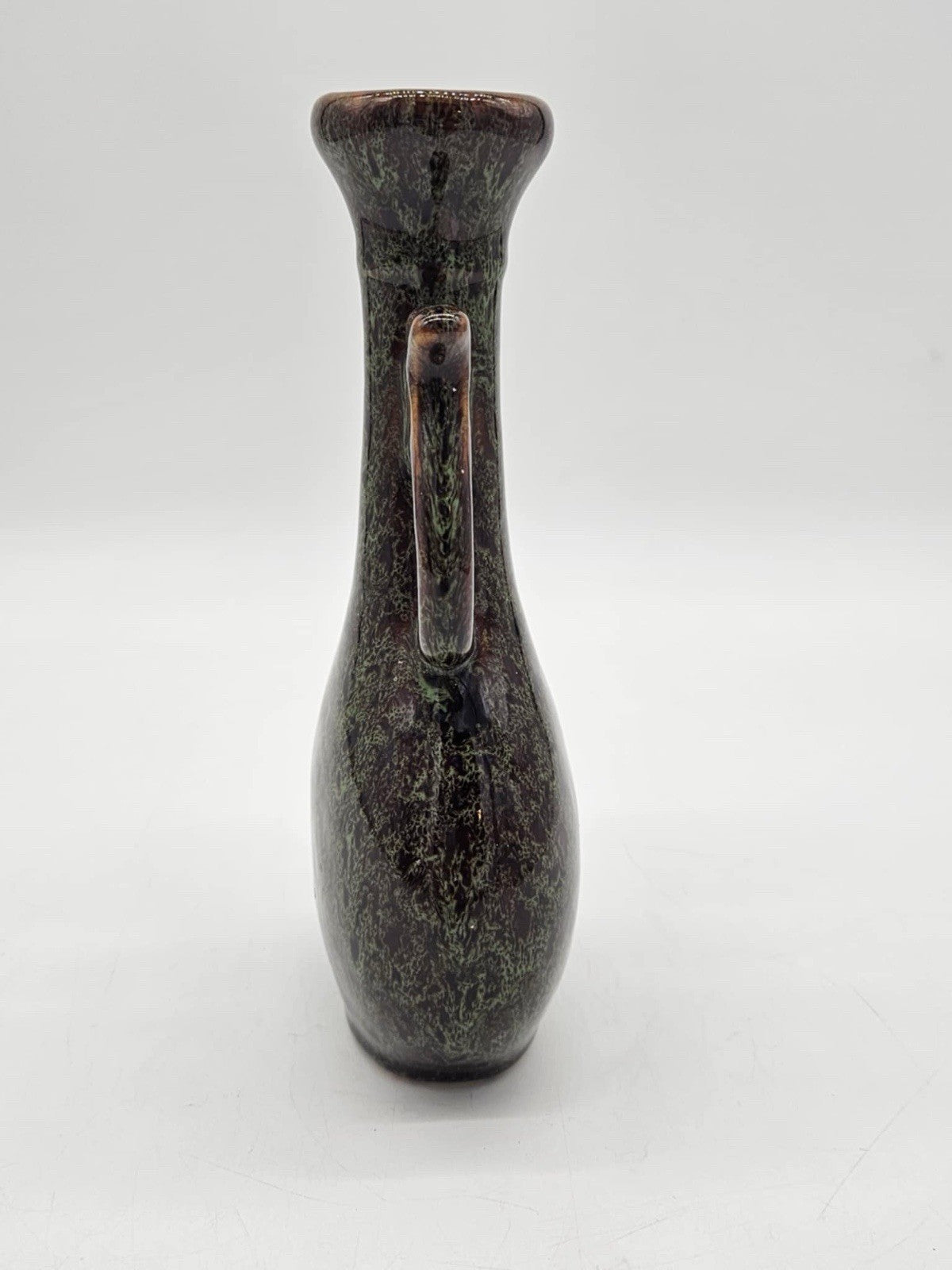 Marbled Green Vessel  8” New.  Marbled and Peacock Patterned