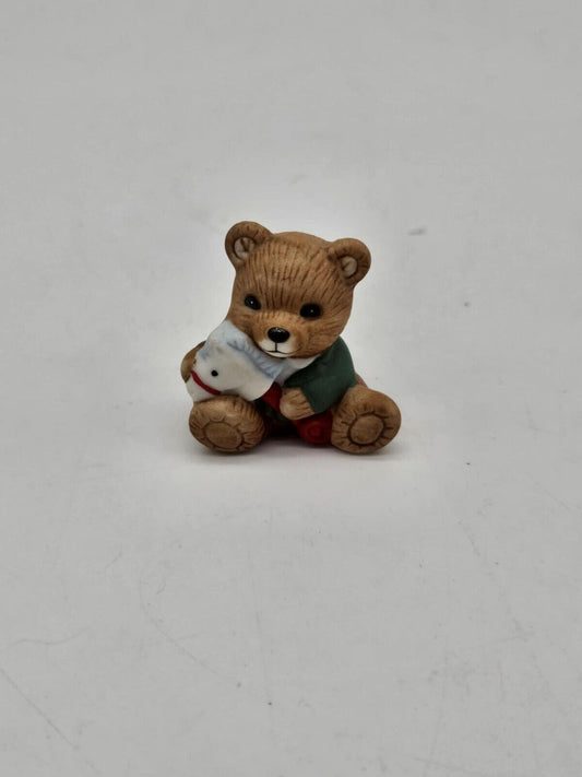 Vintage Homoco Baby Bear Holding Toy Horse Figurine