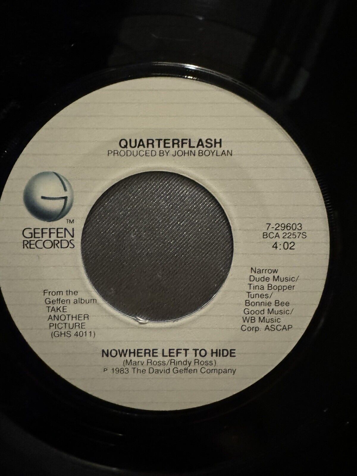 Quarterflash Take Me To Heart / Nowhere Left To Hide 45 RPM Geffen 1983 VG FS