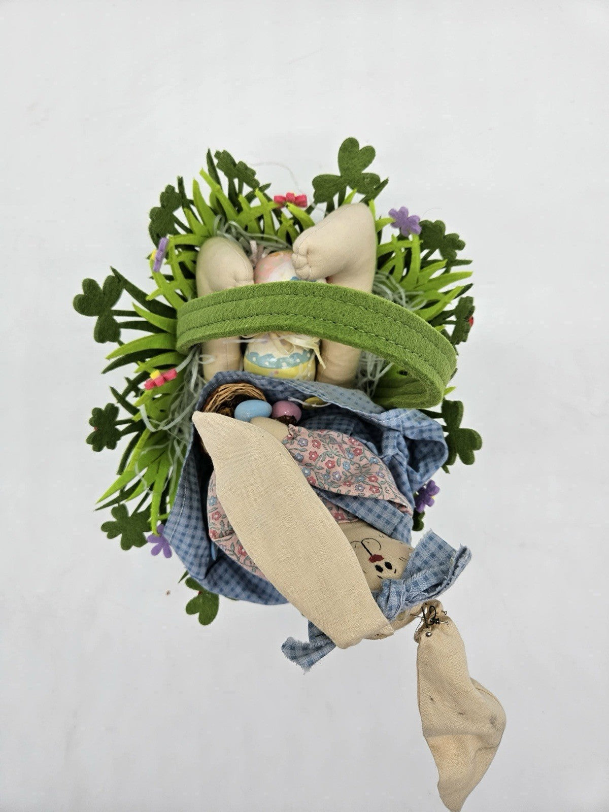 Easter Bunny Fabric Basket Décor with Eggs & Spring Details