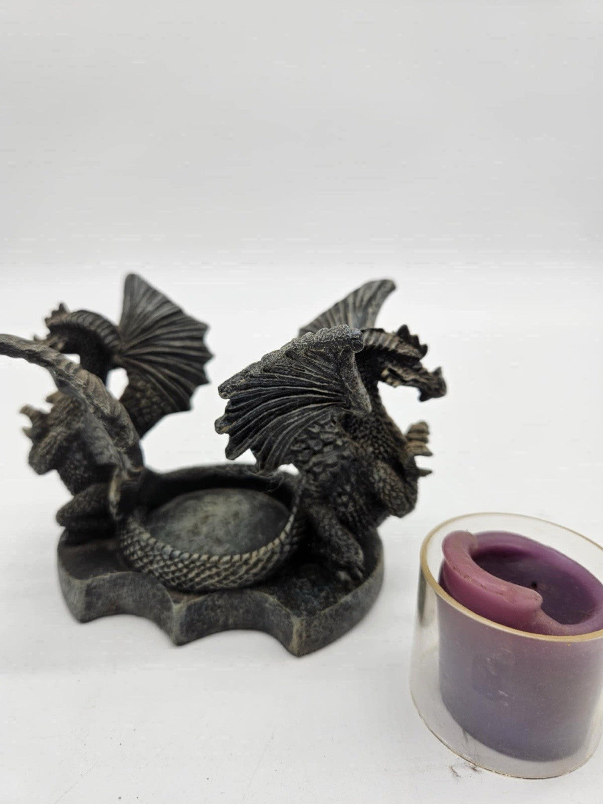 Medieval Dual Winged Dragon Votive Candle Incense Holder Resin
