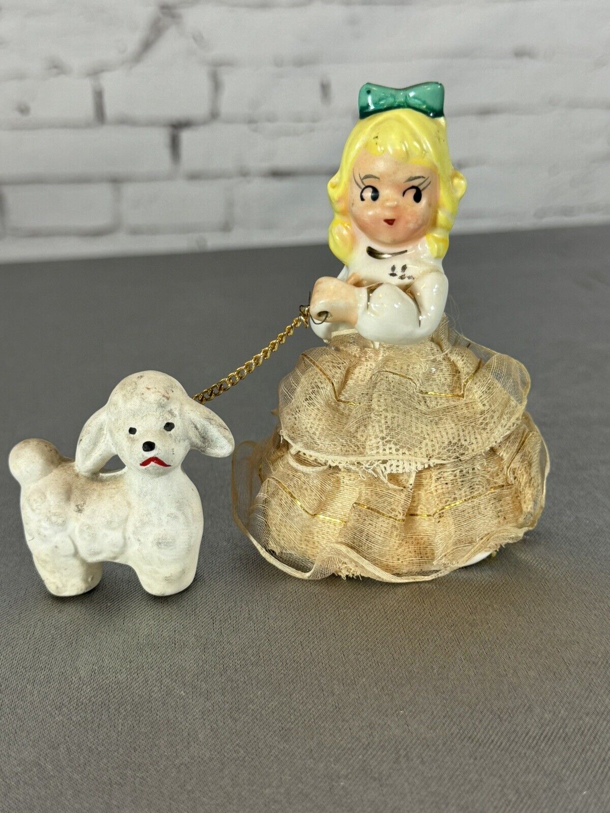 Vintage JL Co. Girl in Dress with Poodle on Leash Ceramic Figurine