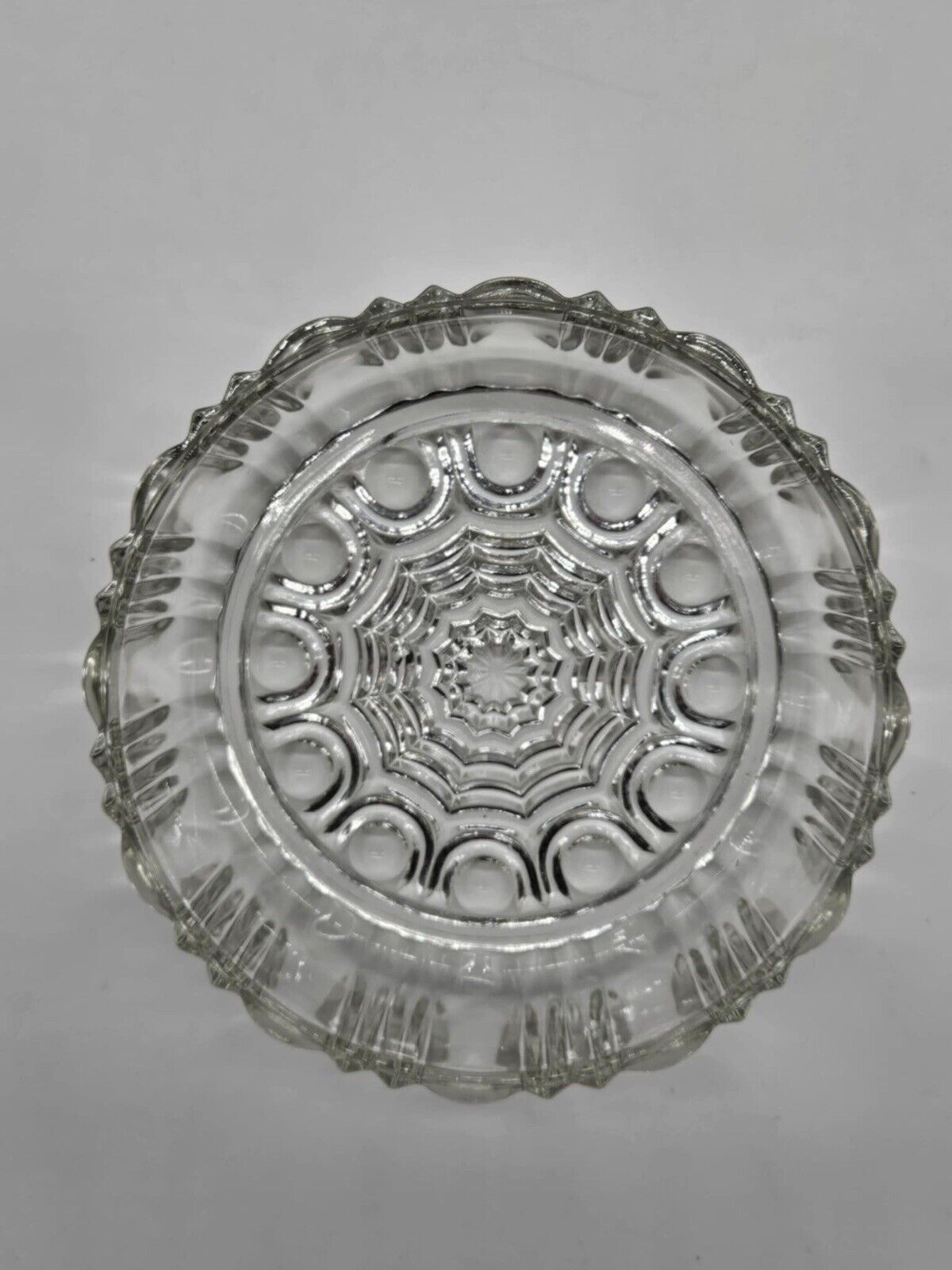 Vintage Anchor Hocking Clear Glass Spider Web Old Cafe Lidded Candy Nut Dish