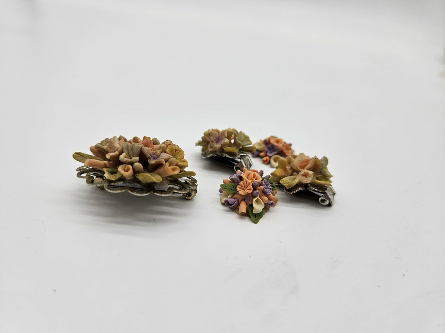 Vintage England Bone China Floral Pin & clip on Earring set