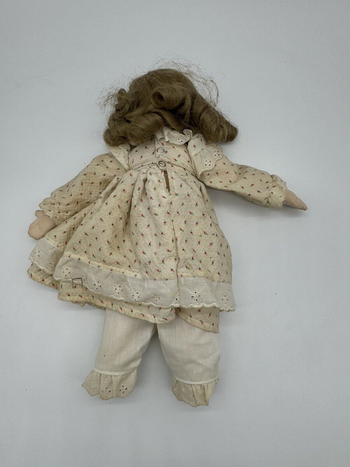 Vintage Handmade 18” Blond Hair Embroidered Blue Eyes mouth nose Cloth/Rag Doll