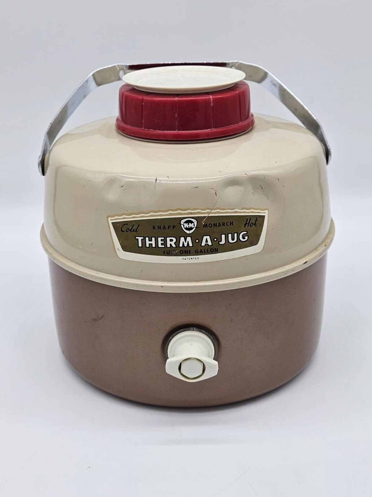 Vintage Knapp Monarch Therm-a-Jug Hot Cold Full One Gallon with Drinking Cup.