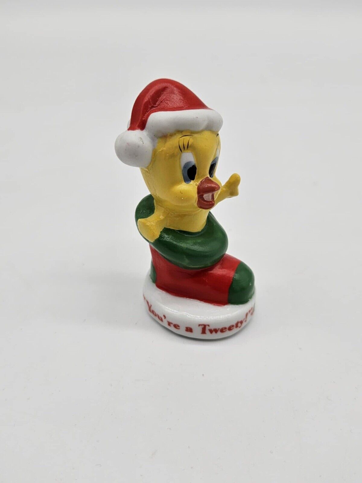 VINTAGE CHRISTMAS PORCELAIN TWEETY BIRD IN STOCKING FIGURINE