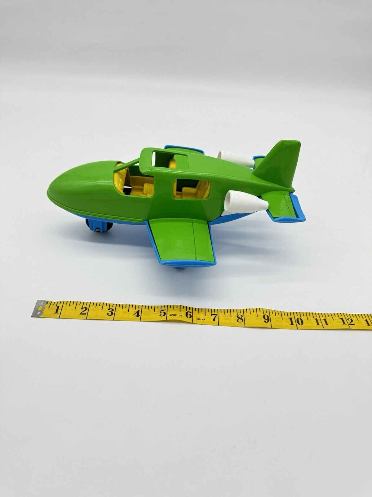 Vintage American Plastic Toys Airplane Blue Green Made in USA 11"x8"