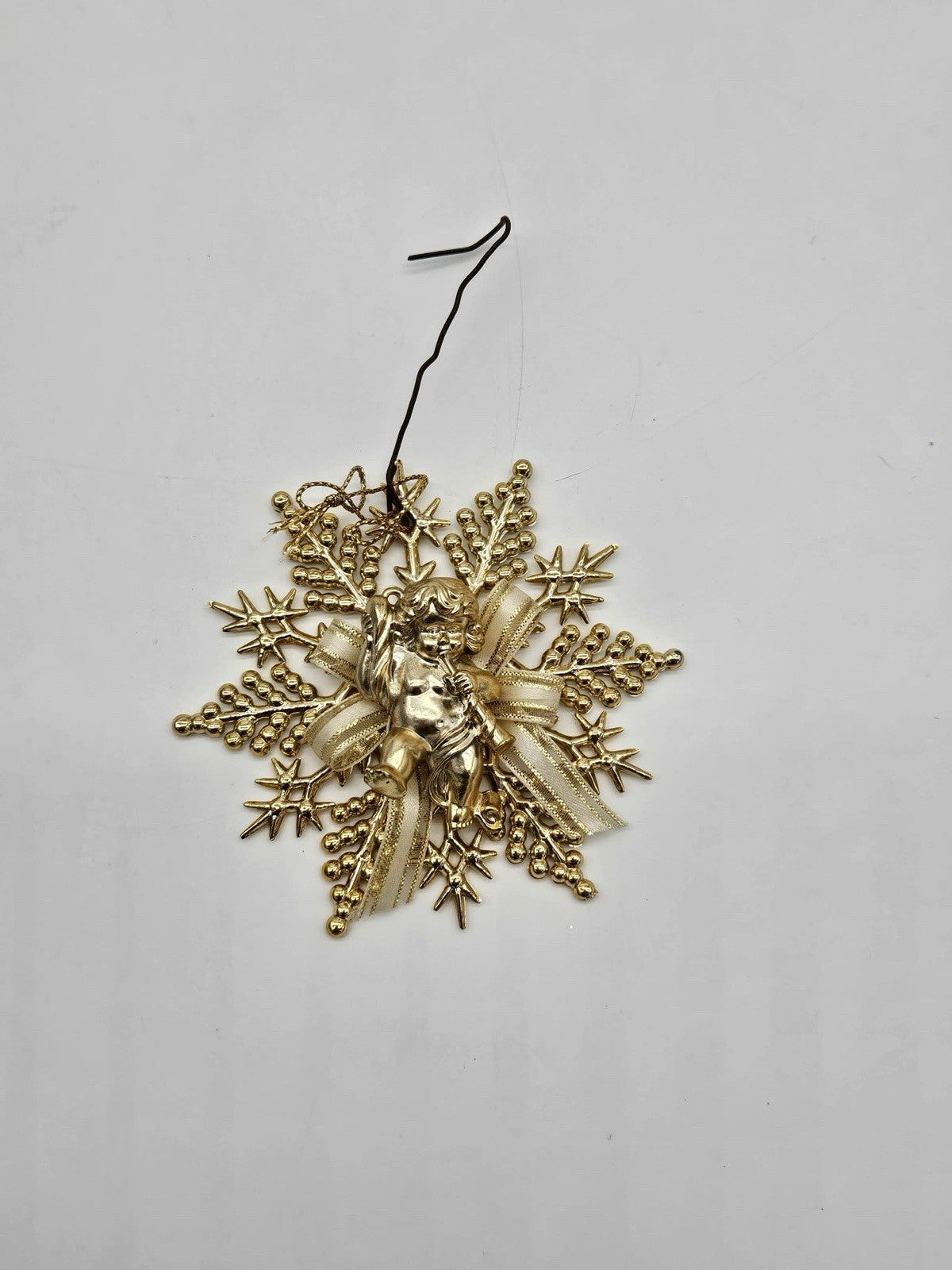 Vintage Gold Tone Angel Snowflake Christmas Ornament
