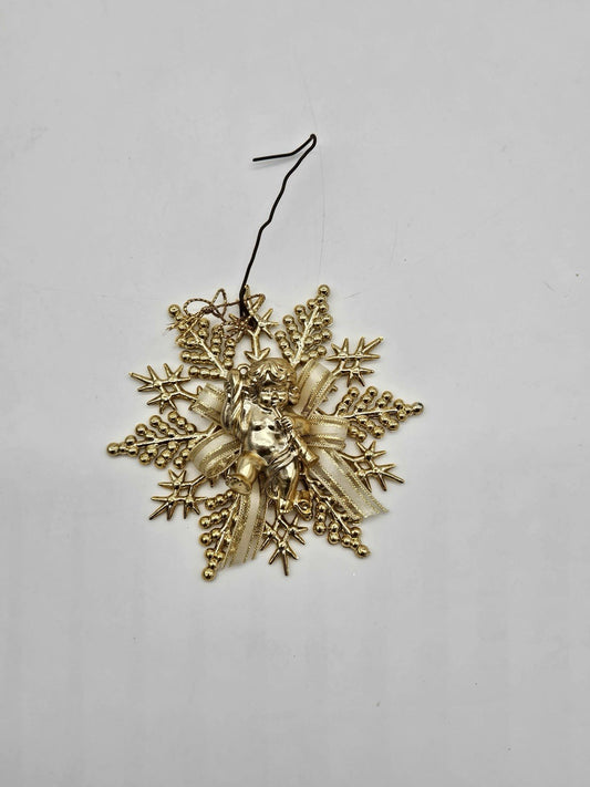 Vintage Gold Tone Angel Snowflake Christmas Ornament