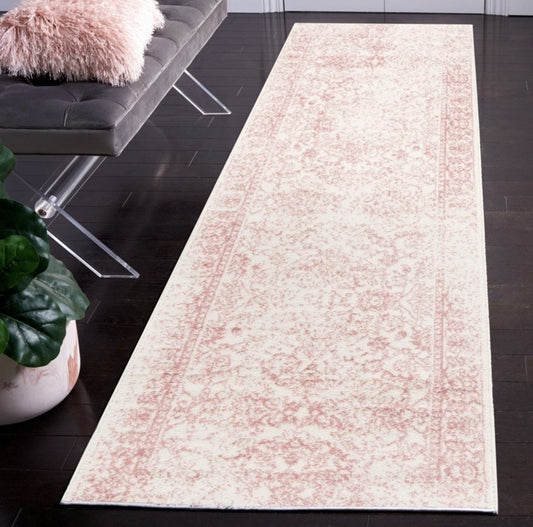 Adirondack ADR109 Non-Shedding Power Loomed Runner Rug - Ivory/Rose - 2'6"x 6'