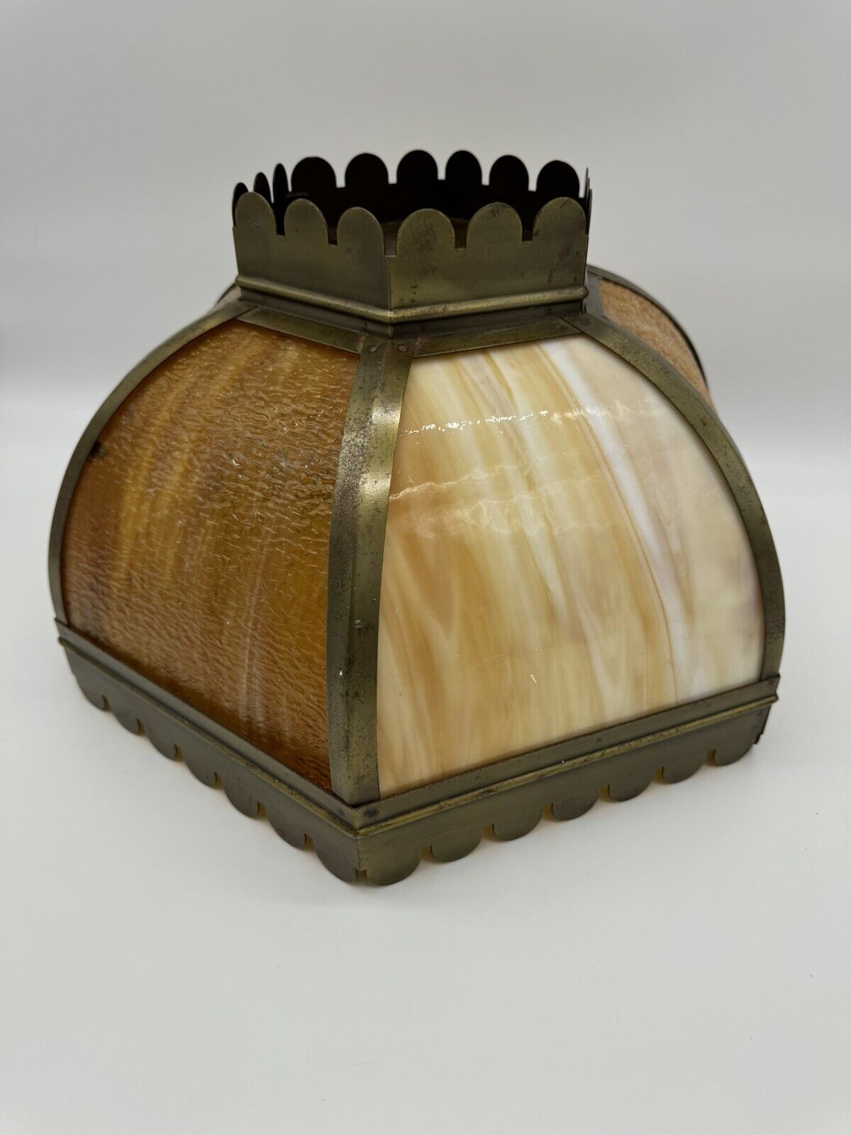 Antique Vintage Brown & Beige Stain Glass Hanging Light Fixture FNF