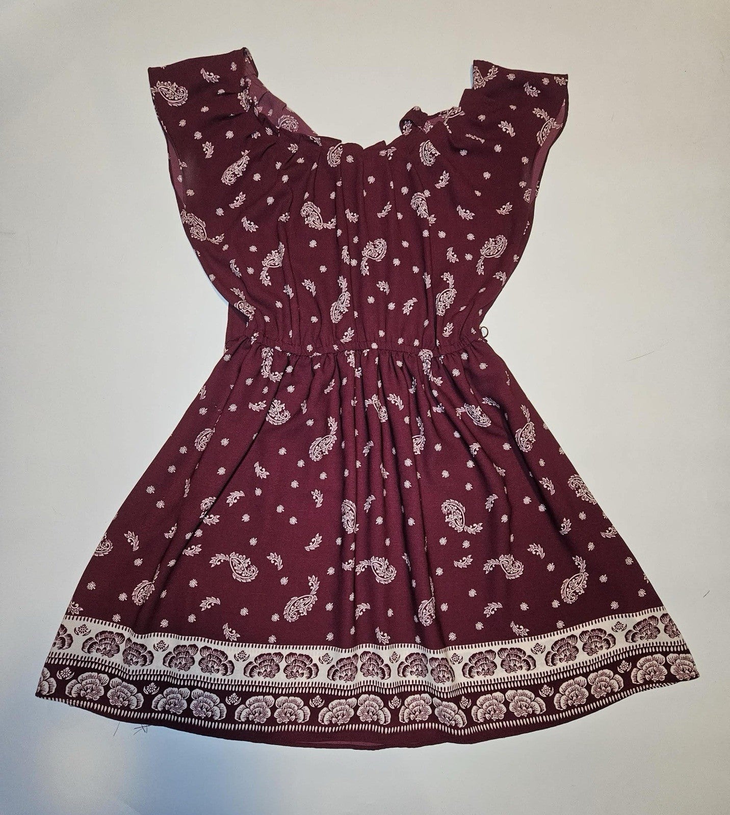 LC Lauren Conrad Dress Womens S Burgundy White Boho Floral Paisley