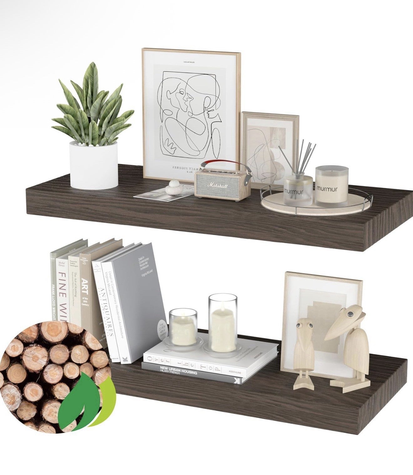 Floating Shelves for Wall- 17 Inch Natural Wood Shelves for 17" Rustic Brown