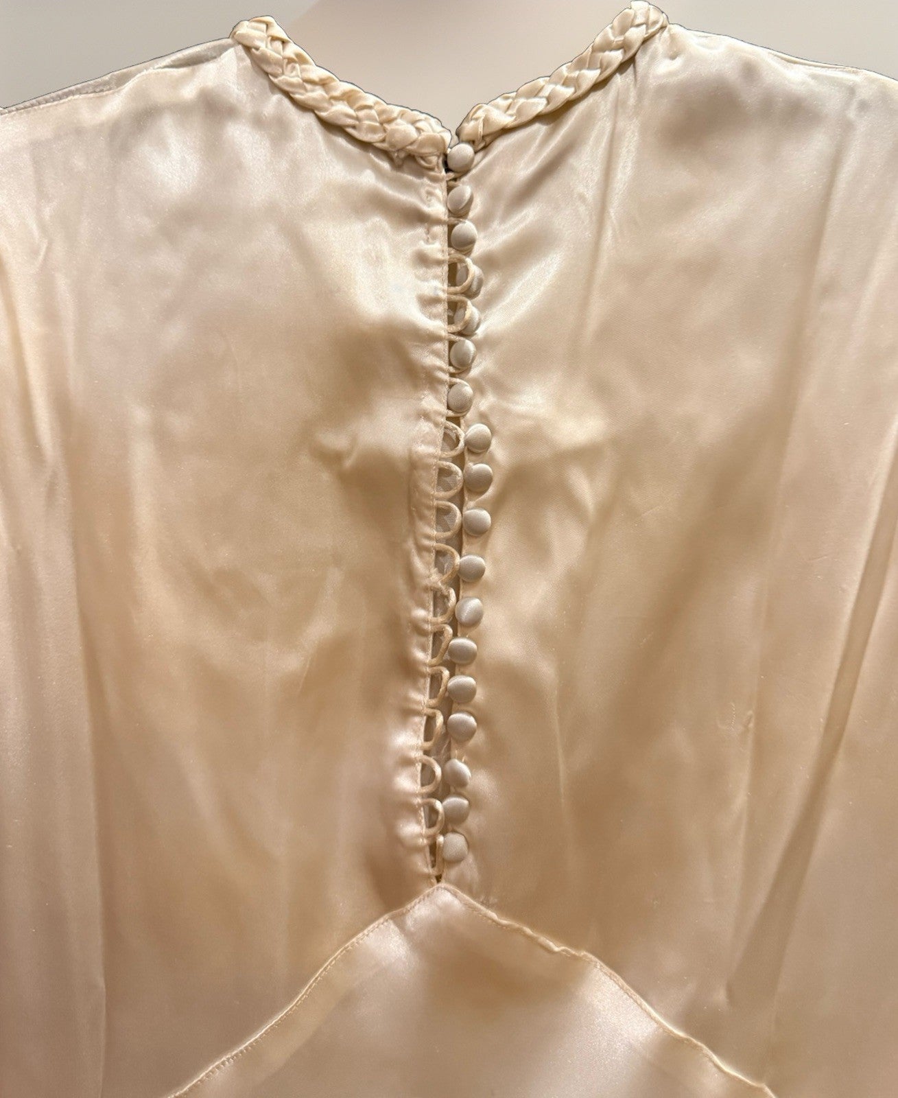 1930s Vintage Ivory Satin Gown w/ Puff Sleeves & Button Back ~ Art Deco Bridal