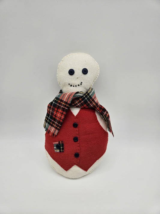 Cute Little Vintage Plush Snowman W/ Scarf & Vest