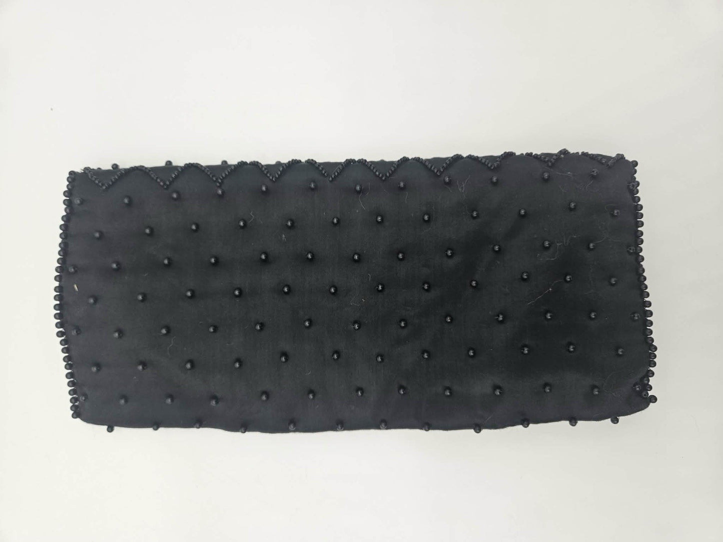 Vintage Black Beaded Satin Evening Clutch Purse Handbag Formal