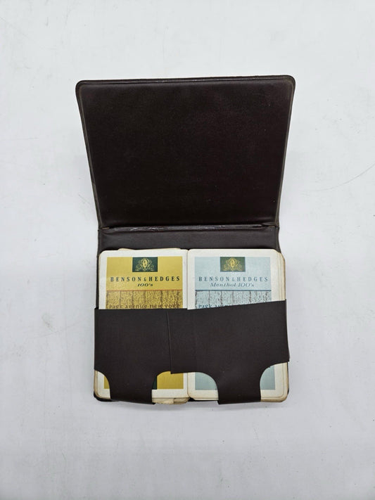 VINTAGE BENSON & HEDGES PLAYING CARDS IN VINYL CASE 2 DECKS GOLD & GREEN NOS