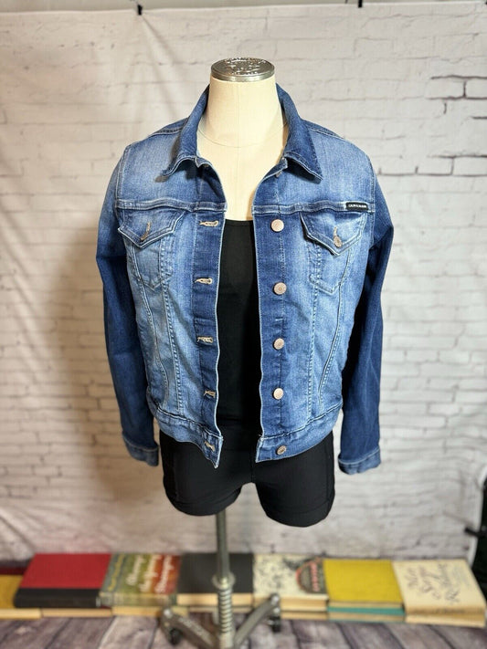 SZ SMALL Calvin Klein Jeans Jacket Women's Blue Denim Trucker Stretch WCLTH 001