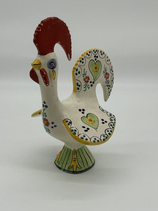 Vintage Portugal Folk Art Ceramic Good Luck Rooster Alcobaca Hand Painted
