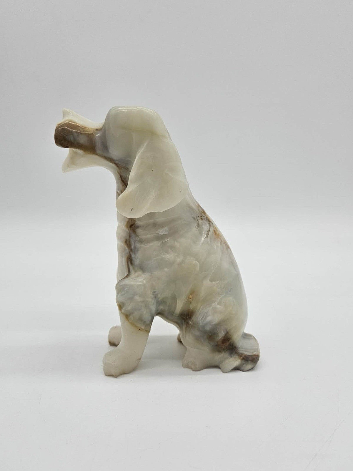HAND CARVED NATURAL ONYX STONE DOG FIGURE SCULPTURE Small  2.5 Inches