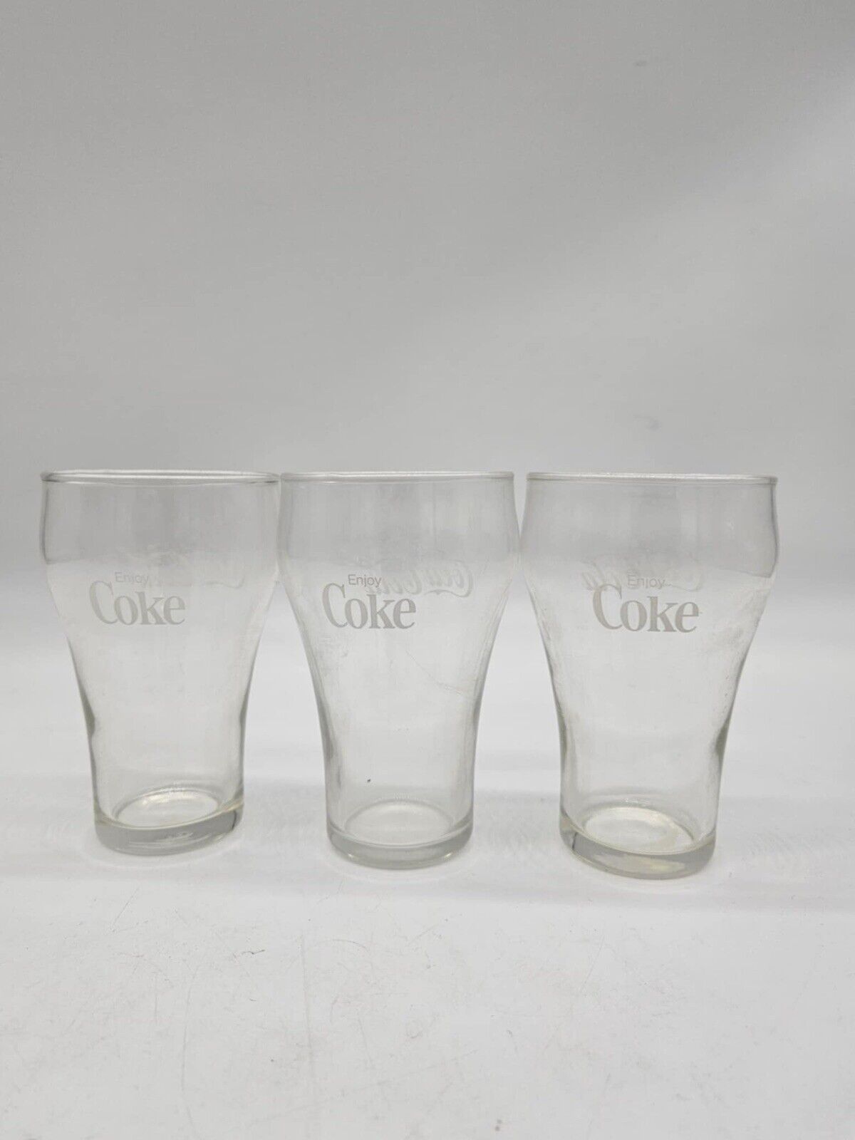 VINTAGE Set of 4 Enjoy COKE/Enjoy COCA COLA WHITE LABEL DRINKING GLASSES
