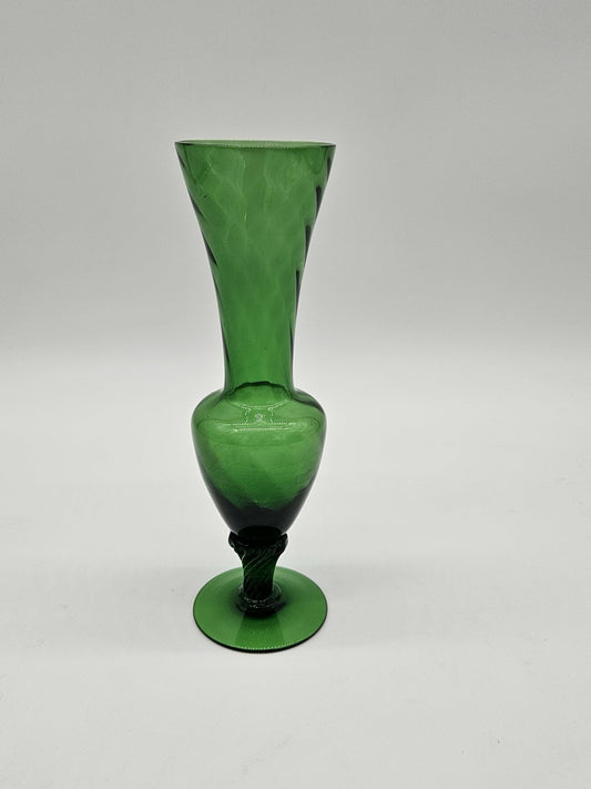 VTG Empoli Italian Art Glass Optic Swirl Vase Emerald Clear Pedestal
