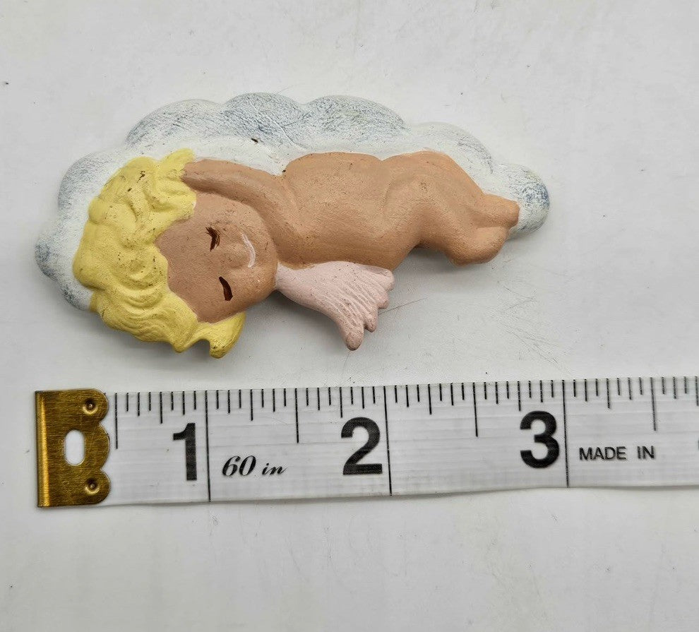 Vintage Sleeping Cherub Angel Fridge Magnet Resin Blond Cupid Cloud