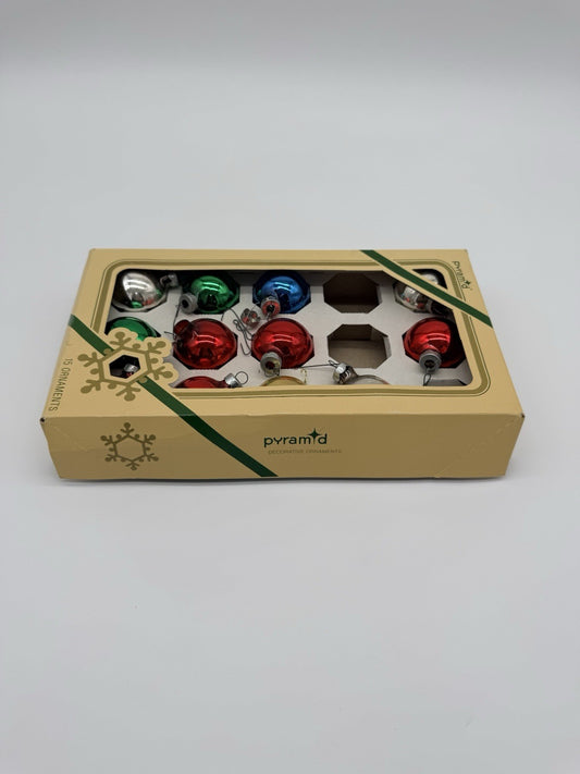 Vintage Pyramid Glass Christmas Ornaments Multi Color 15 Pack - 3 Missing
