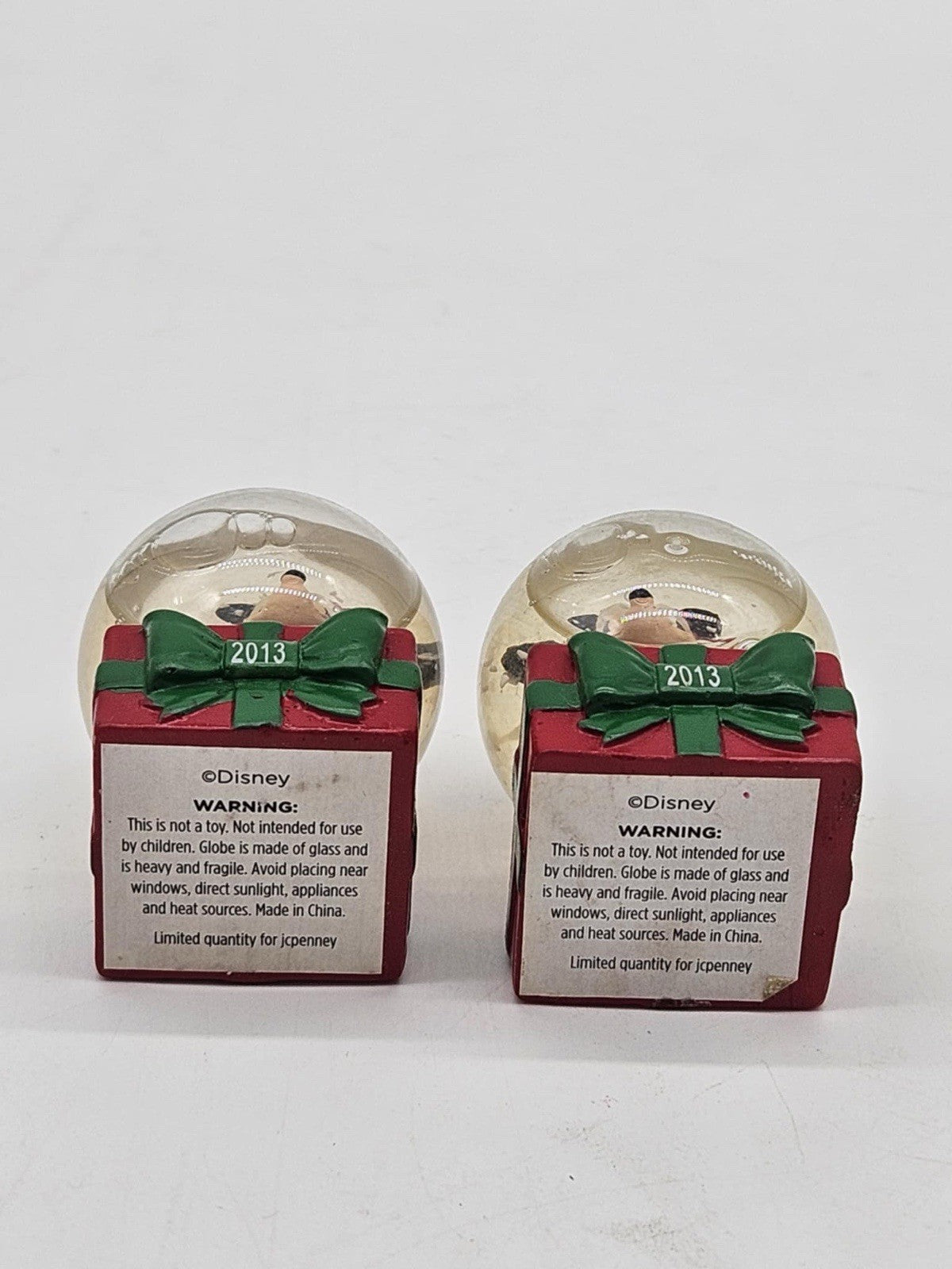 Lot of 2 JC Penney Snow Globes 2” High Disney Mickey Mouse Christmas Xmas 2013