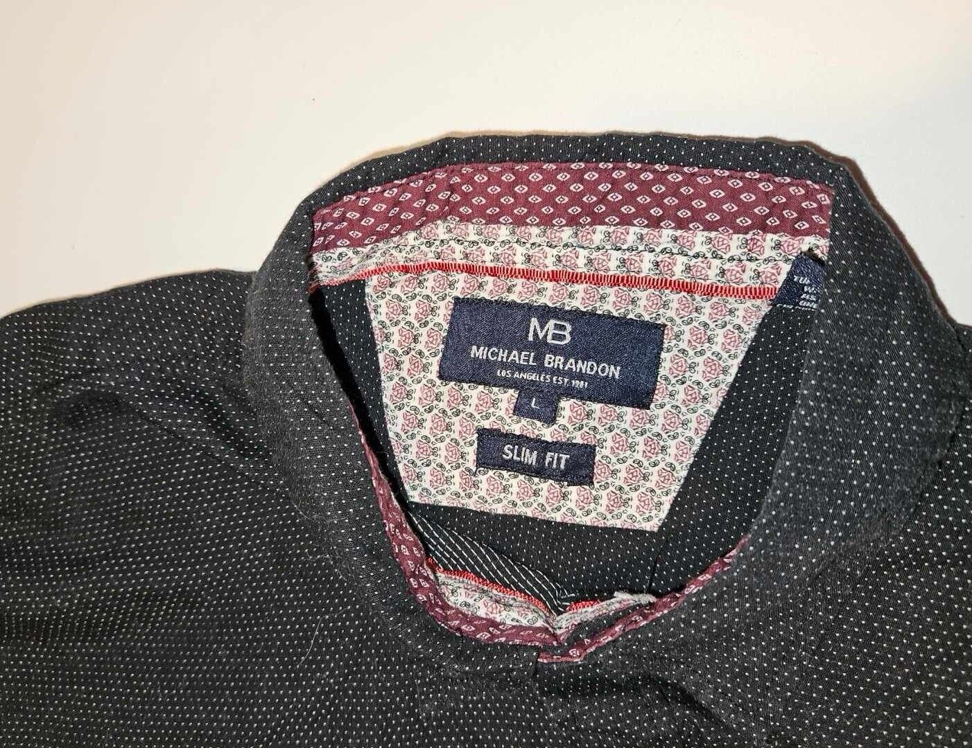 NWT Michael Brandon Men's Casual Shirt Size L Woven Charcoal Patterned