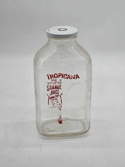 Tropicana Orange Juice Glass 54oz Bottle Vintage Made In USA Empty With Original
