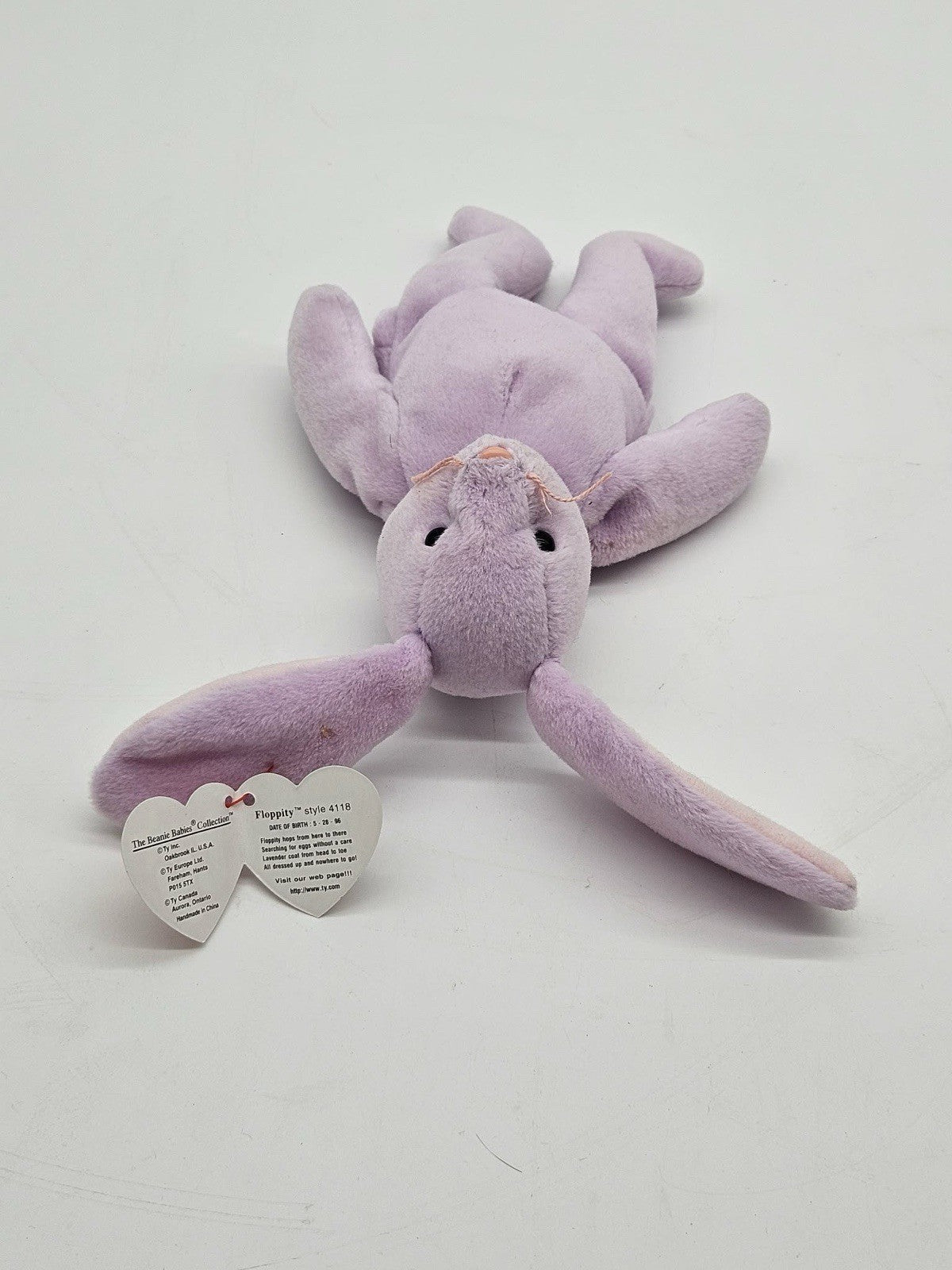 1996 TY Beanie Baby Floppity the Purple Bunny 8" Stuffed Animal with Tags