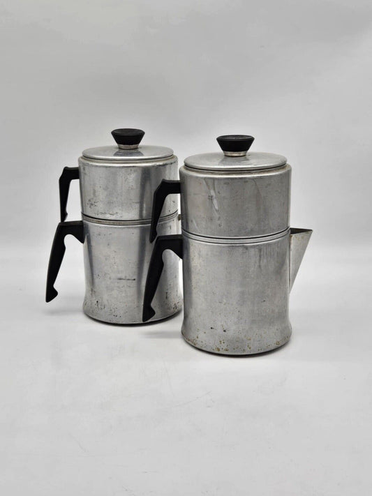 2 Vintage Aluminum Mirro Drip Pot Coffee Makers Percolator 9 Cup Camping M0829