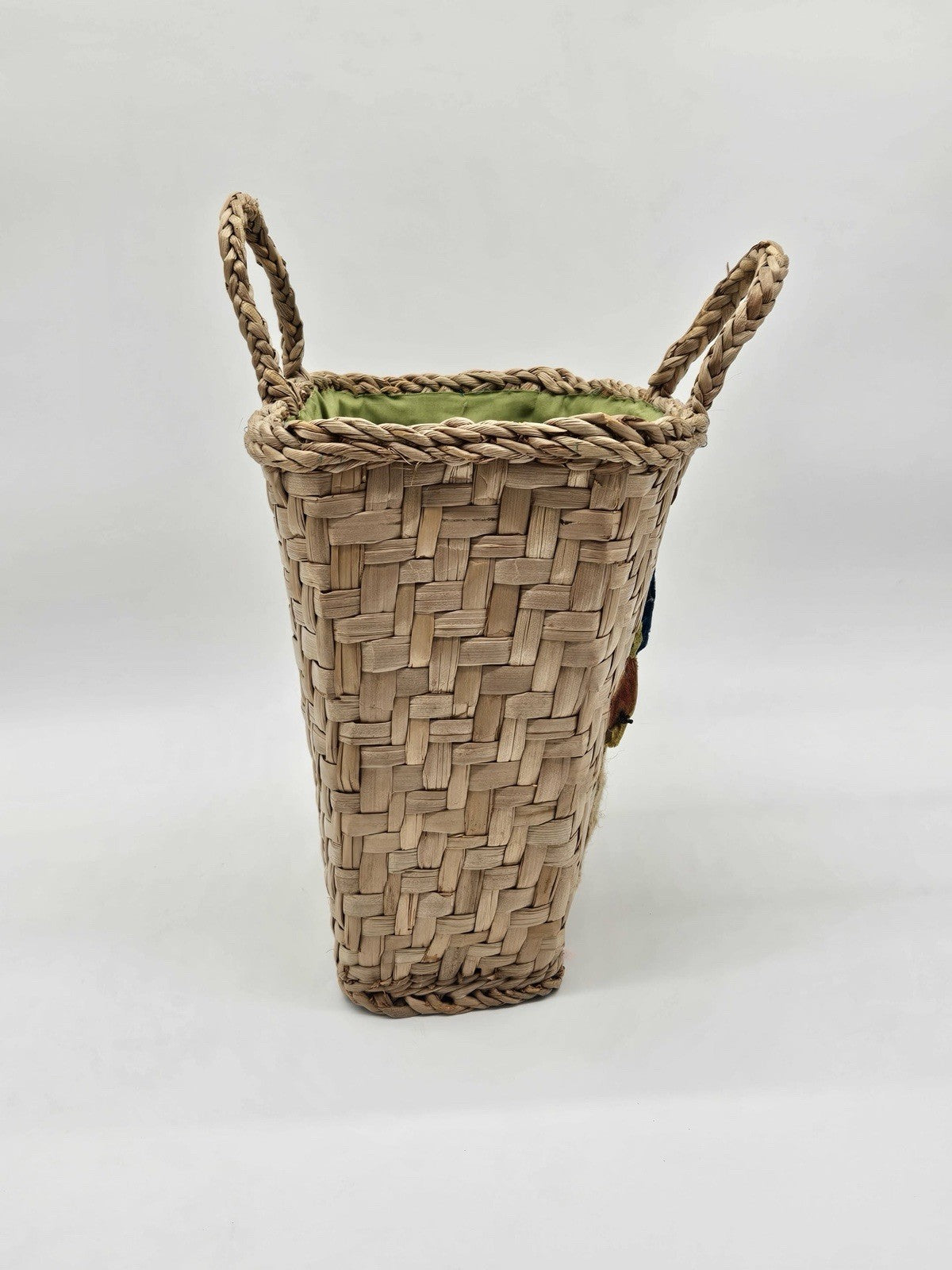 Vintage Large Woven Wicker Purse/Tote/Beach Bag W/ Floral Stitching