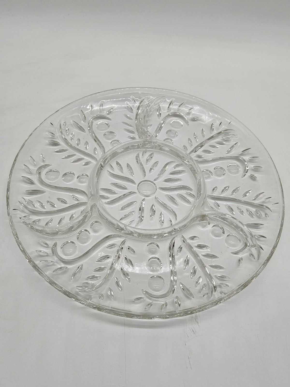 Vintage Federal Glass 2875 4 Part Divided Relish Dish Round Clear Glass 11.5"