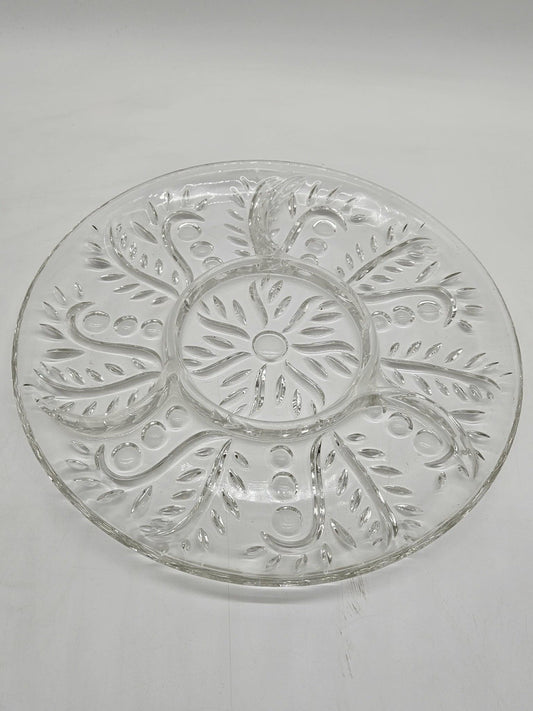 Vintage Federal Glass 2875 4 Part Divided Relish Dish Round Clear Glass 11.5"