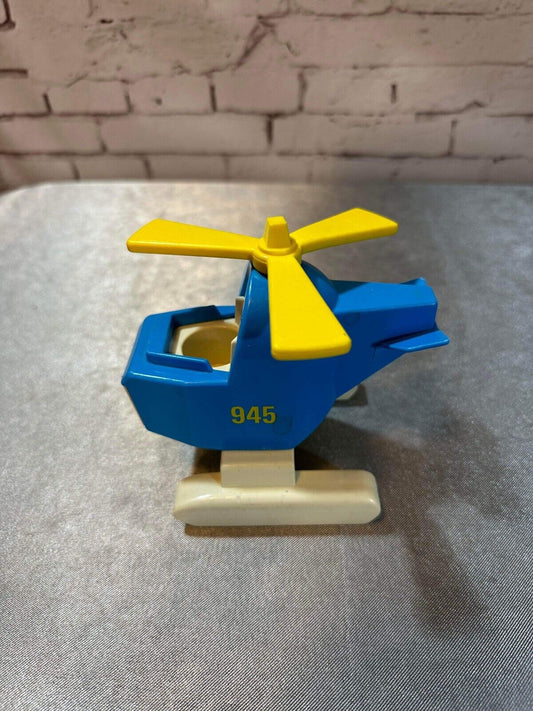Vintage Fisher Price Little People Blue Helicopter #945 Offshore Cargo Base VCTY