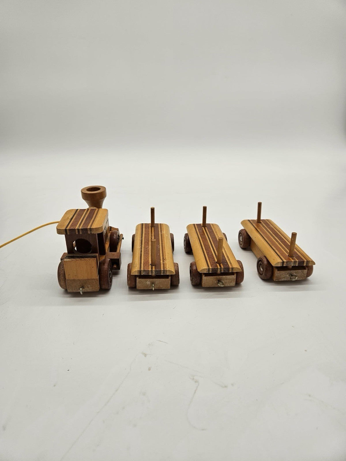 Wooden Mini Train Set 4pc Engine Caboose Logging Tanker