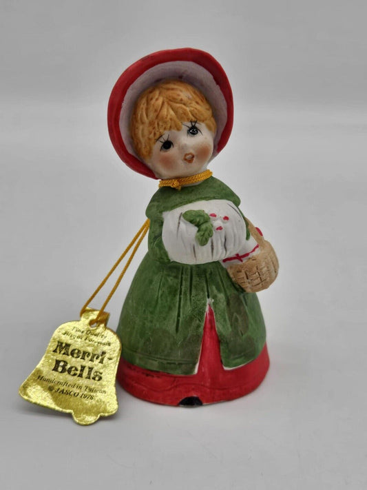 VTG Jasco Merri-Bells Bisque Porcelain Christmas Caroler Figurine Bell Keepsake