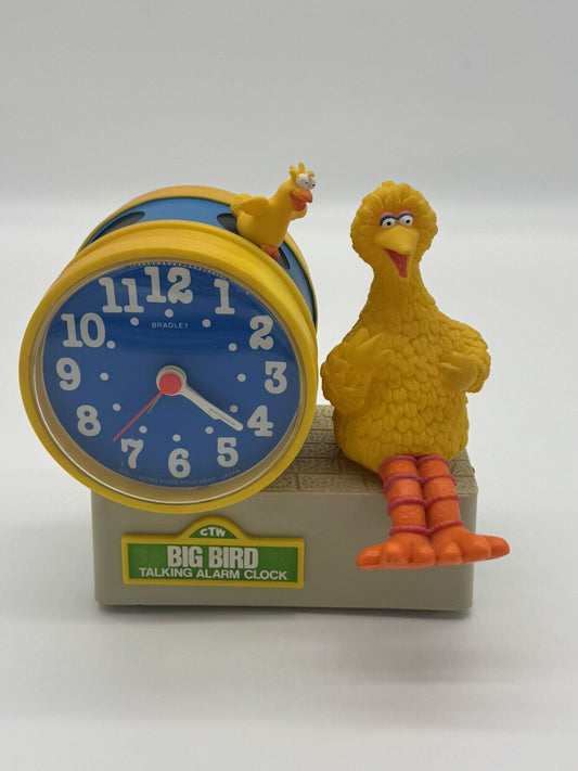 Vintage Sesame Street Big Bird Muppets Wind-Up Bradley Talking Alarm Clock Works