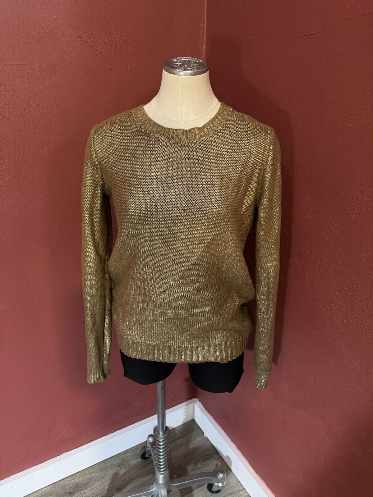 Rock & Republic Gold Metallic Crew Neck Sweater  ~ Size Medium