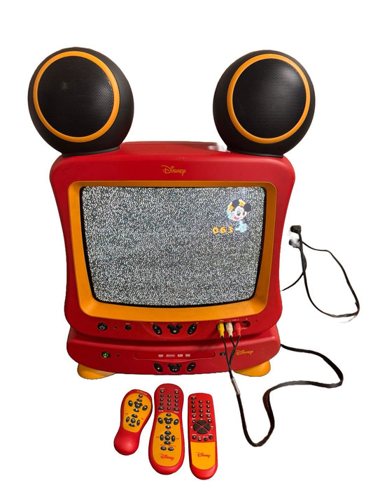 RARE Vintage Disney Mickey Mouse 13" Color TV + DVD Player DVD w/ 3 Remotes