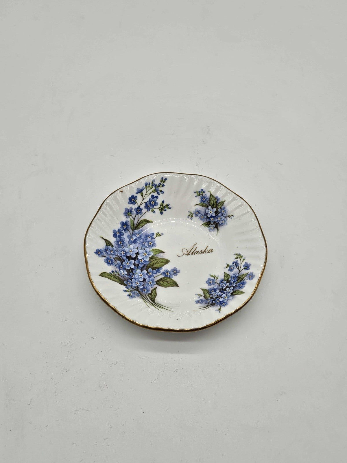 Vintage Bone China Souvenir of Alaska Dish with Forget-Me-Nots