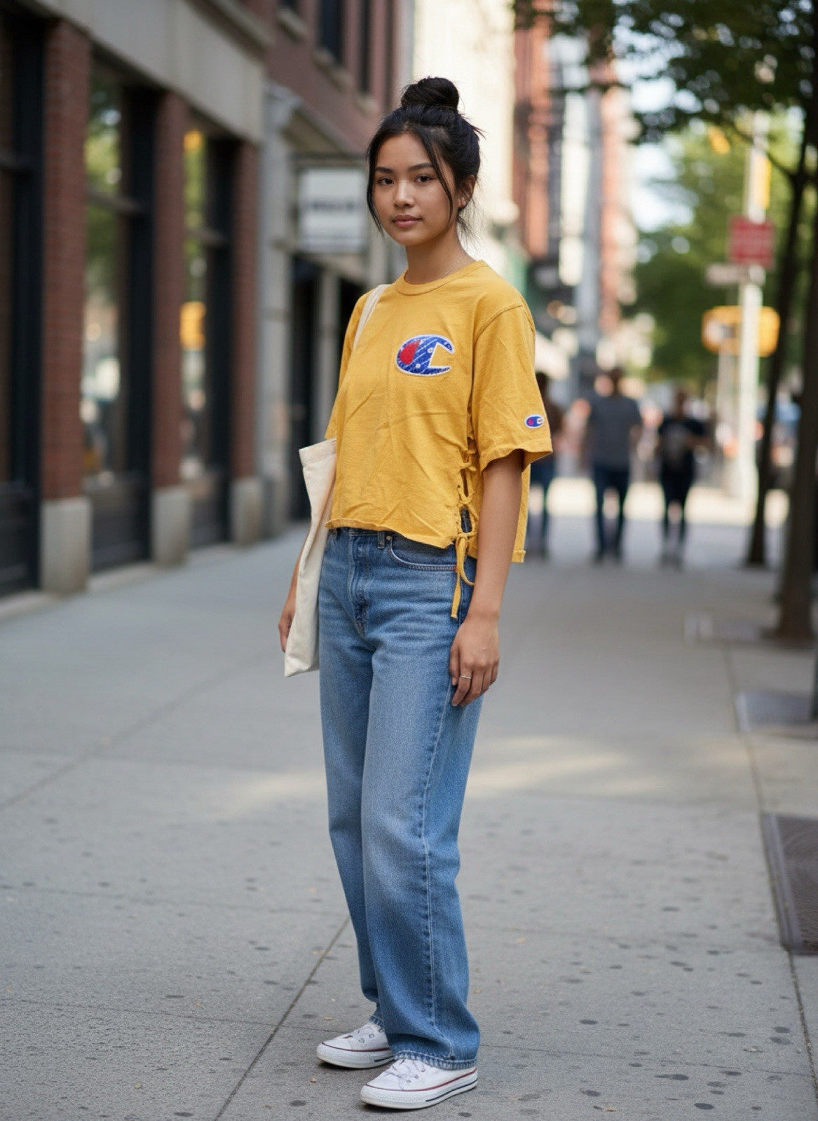 Champion Women’s Small Mustard Yellow Lace-Up Back Tee