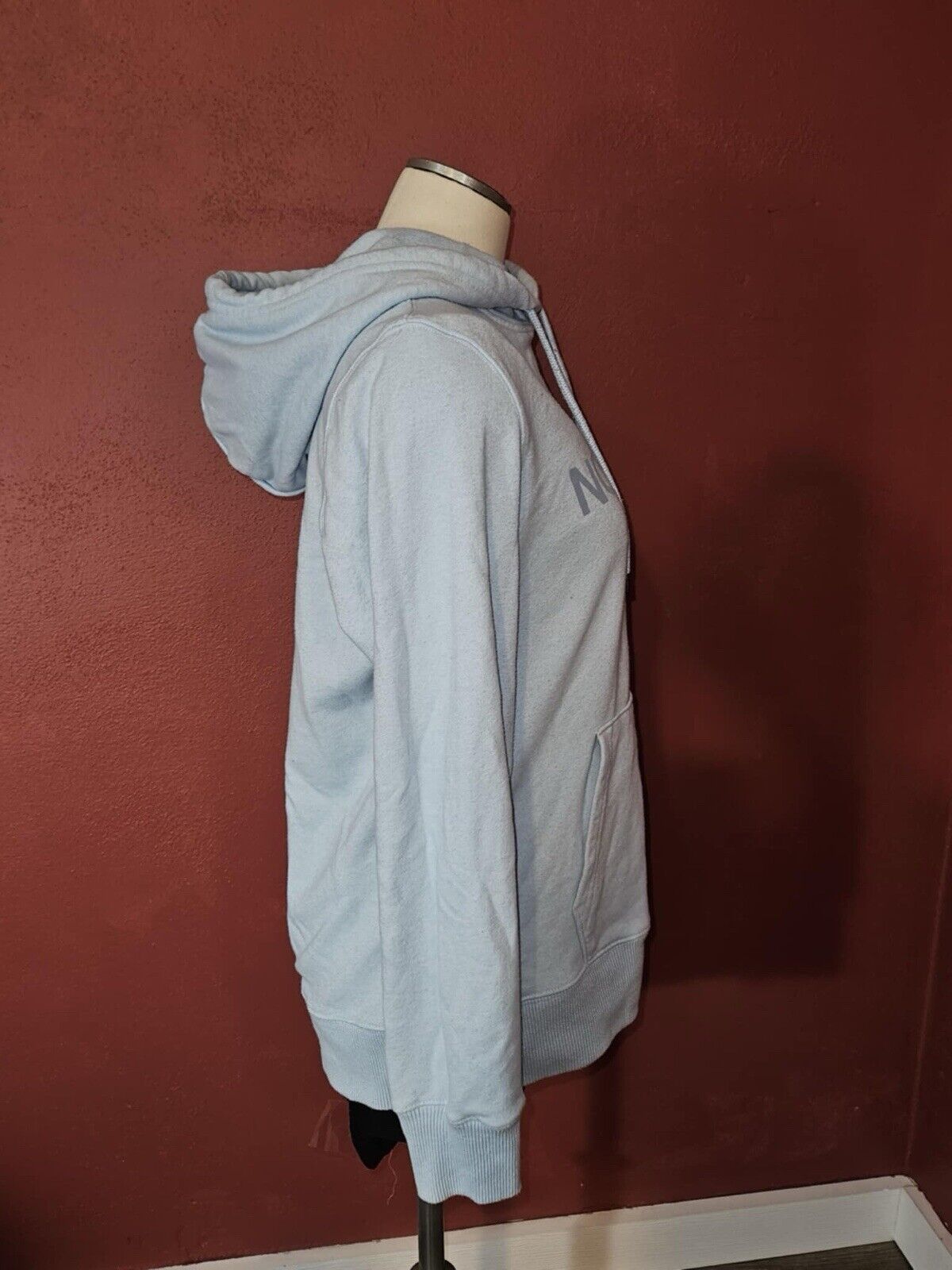 The North Face SpellOut Womens Hoodie Kangaroo Pocket Sz M Baby Blue