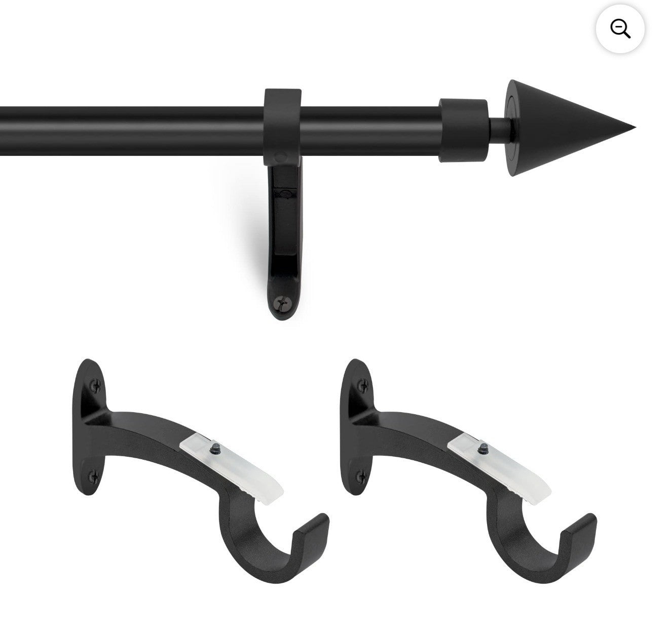 Black Adjustable Curtain Rod with Cone Finials 36–66” Includes Brackets