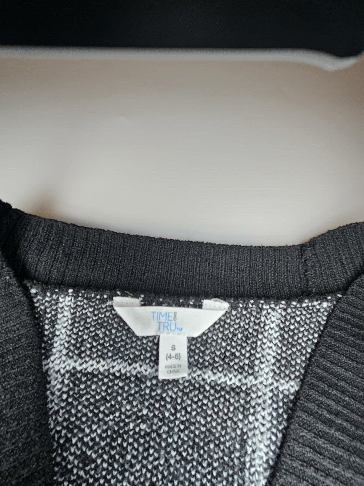 Time and Tru Black White Grid Open Cardigan Women’s S