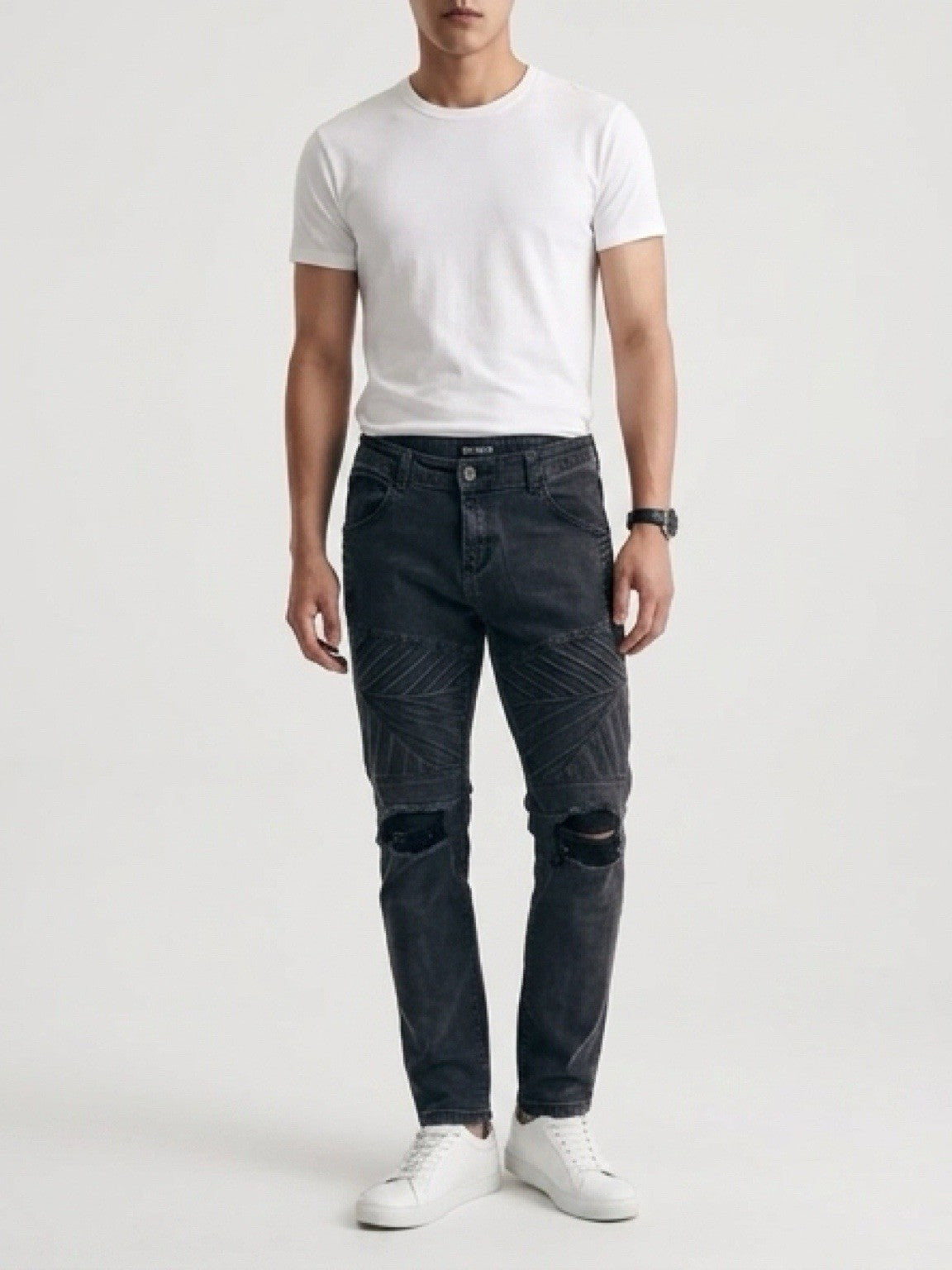 Black Skinny Flex Moto Distressed Men’s Jeans 32x30