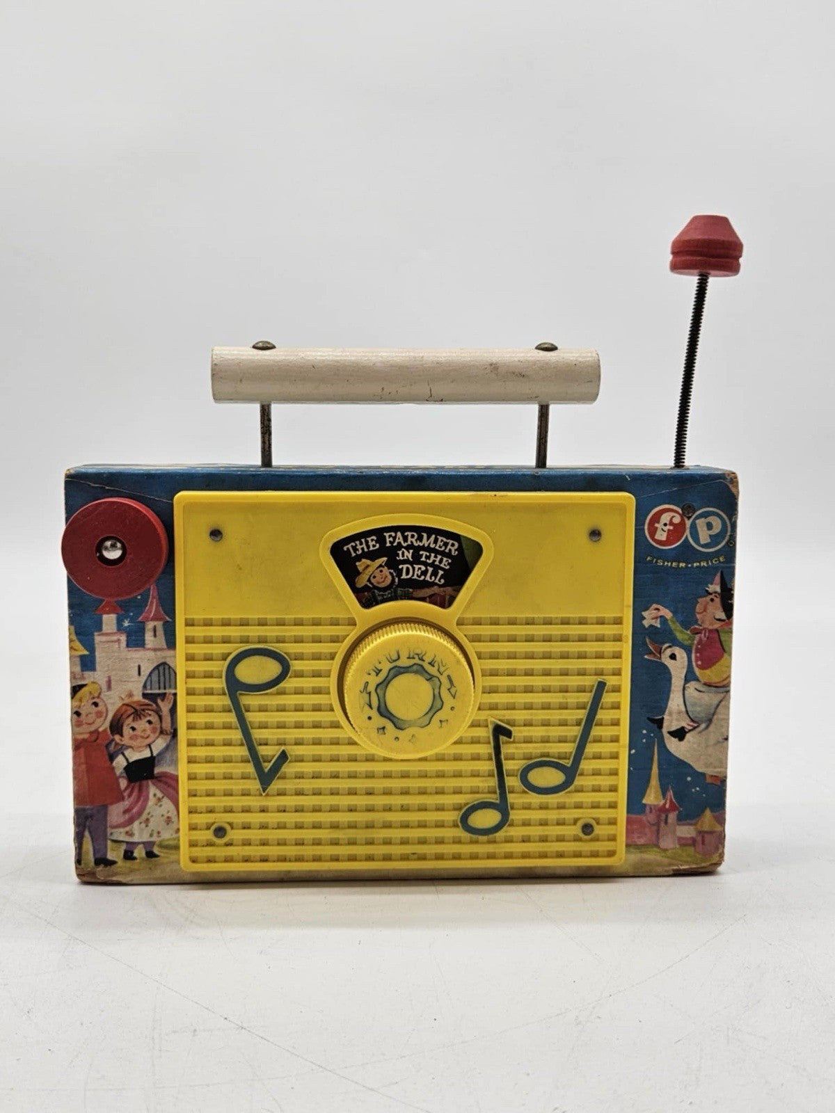 Fisher Price Vintage Retro TV Radio Plays Farmer In The Dell Wind Up Toy Tested